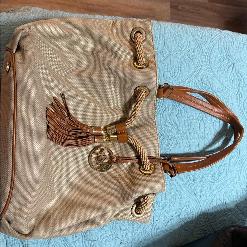 Elegant Tan/ Gold MK  Tote Bag with Tassel